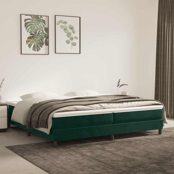 vidaXL Posteľný rám s boxspringom tmavozelený 200x200 cm zamat