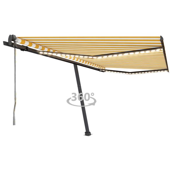vidaXL Automatická markíza s LED a senzorom vetra 450x350cm žlto-biela