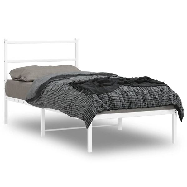 vidaXL Kovový rám postele s čelom biely 90x190 cm