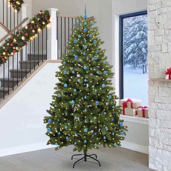 vidaXL Umelý vianočný stromček s 300 LED-i Zelená 270 cm PVC a kov