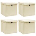 vidaXL Úložné boxy s vekom 4 ks, krémové 32x32x32 cm, látka