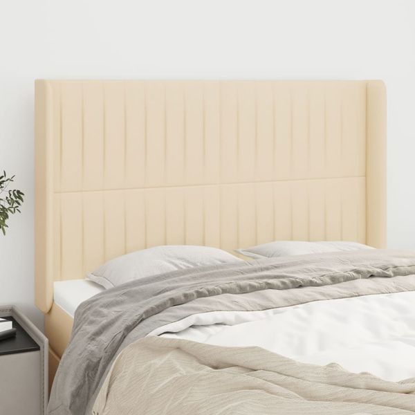 vidaXL Čelo postele so záhybmi krémový 147x16x118/128 cm látka