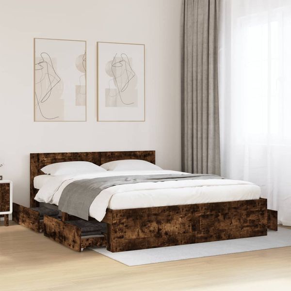 vidaXL Posteľný rám s čelom dymový dub 160x200 cm kompozitné drevo