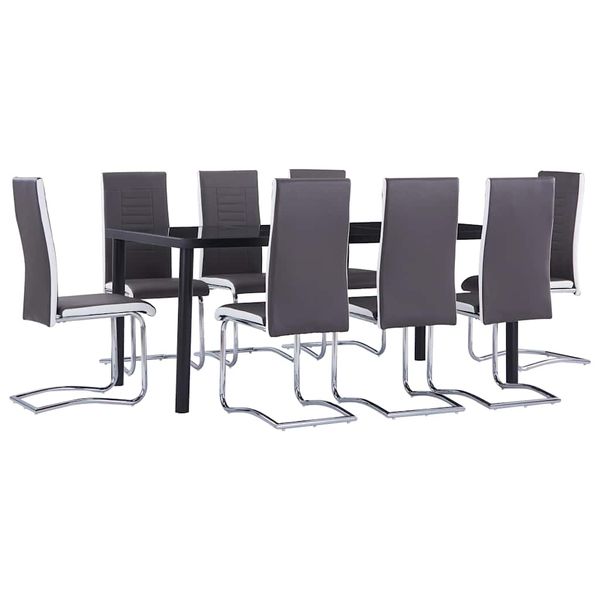 vidaXL 9-dielna jedálenská súprava, umelá koža, sivá