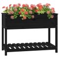 vidaXL Kvetináč s policou čierny 111,5x54x81 cm masívna borovica