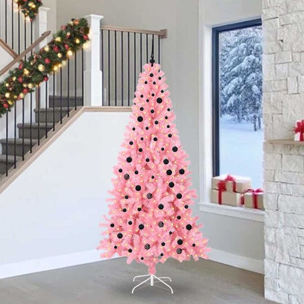 vidaXL Vianočný stromček s 300 LED-i so stojanom Ružová 240 cm PVC
