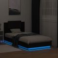 vidaXL Posteľný rám s čelom a LED svetlami čierny 75x190 cm