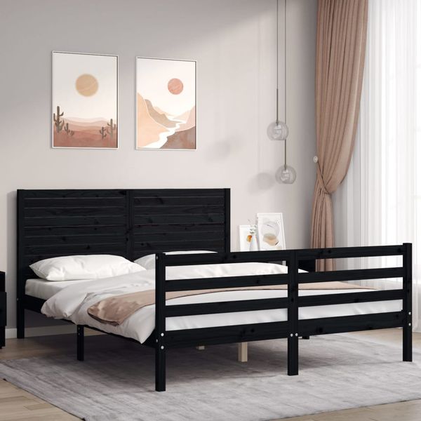 vidaXL Rám postele s čelom čierny masívne drevo King Size