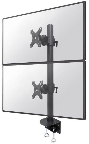 Neomounts FPMA-D960DVBLACKPLUS/Držák zakřiv. displeje/na stůl/17-49"/svorka/VESA 100X100/nosn. 2x15kg/2 displeje vert./ Držák, VESA, stolní, pro 2 zakrivené/širokoúhlé monitory nad sebou, úhloprícka 17"-49", náklon 180°, otácení 180°, rotace 360°, n