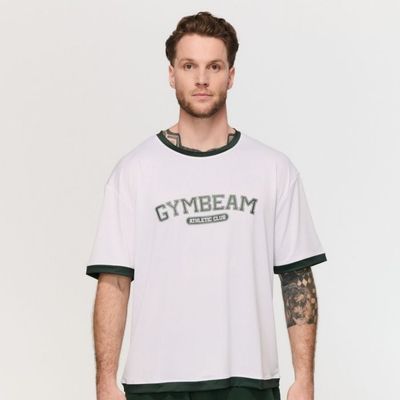 Tričko Oversized Varsity White - GymBeam, veľkosť L