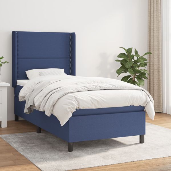 vidaXL Posteľný rám boxspring s matracom modrý 90x200 cm látka