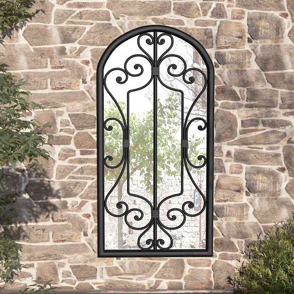 vidaXL Záhradné zrkadlo čierne 70x30 cm exteriérové železo