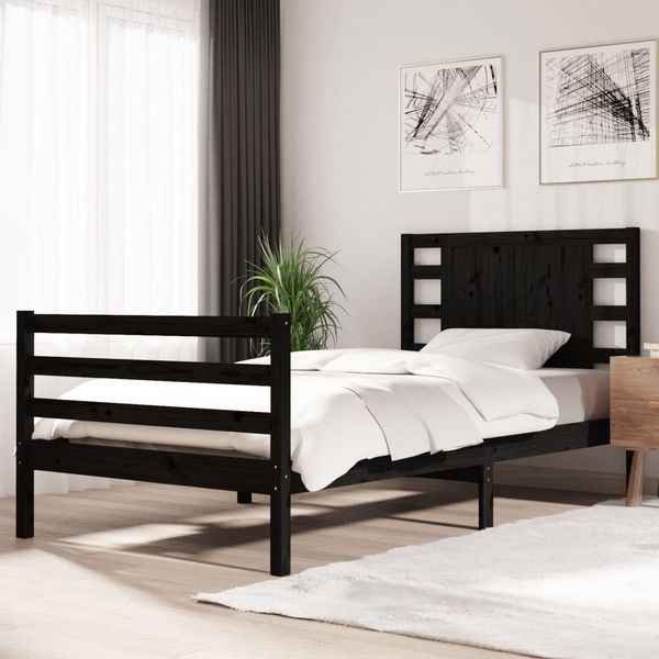 vidaXL Posteľný rám, čierny, borovica 75x190 cm, malé jednolôžko