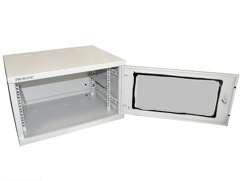 19" Kovový rozvádzač montážna skriňa so sklenenými dvierkami 6U 540*400*320 RAL7035
