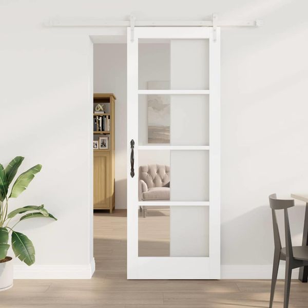 vidaXL Posuvné dvere Biela 78 x 211 cm Masívne borovicové drevo a sklo