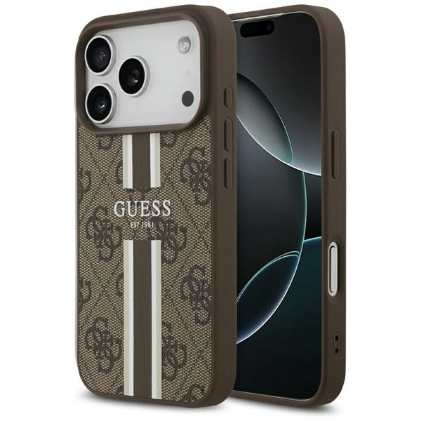Obal Guess 4G Printed Stripes MagSafe pre iPhone 17 Pro hnedý