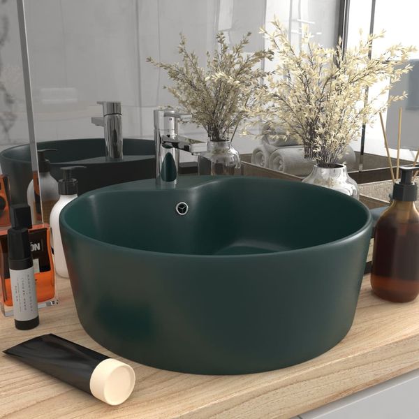 vidaXL Luxusné umývadlo, prepad, matné tmavozelené 36x13 cm, keramika