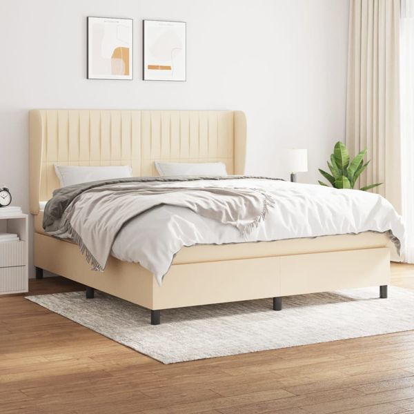 vidaXL Posteľný rám boxspring s matracom krémový 180x200 cm látka