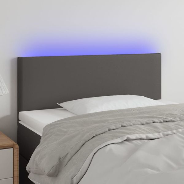 vidaXL Čelo postele s LED sivé 80x5x78/88 cm umelá koža