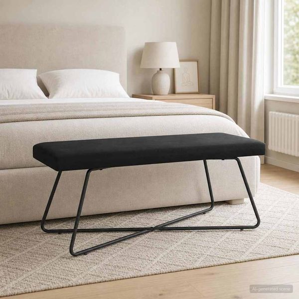 vidaXL lavička Jednofarebný Čierna 110 x 40 x 45 cm Zamat
