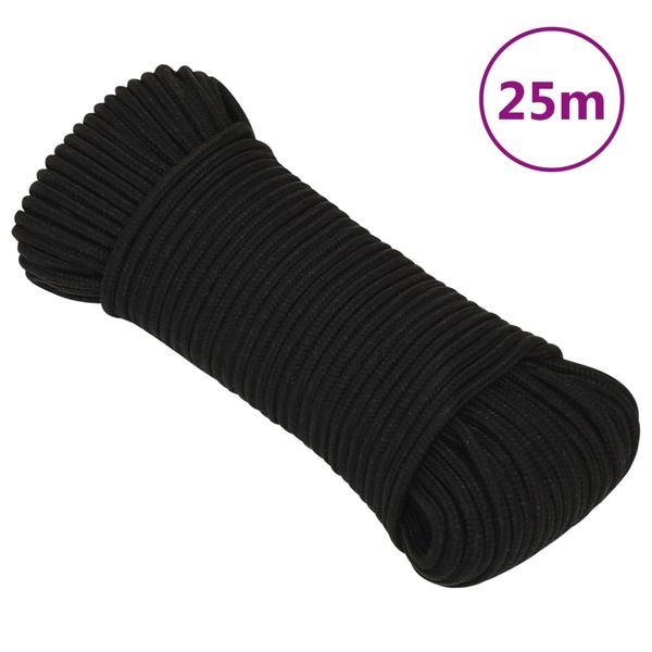 vidaXL Pracovné lano čierne 5 mm 25 m polyester