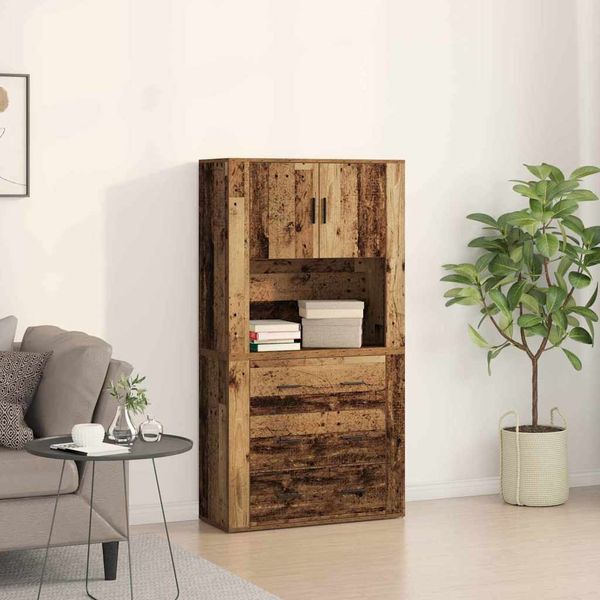 vidaXL Highboard Staré drevo 80 x 33 x 150 cm Kompozitné drevo