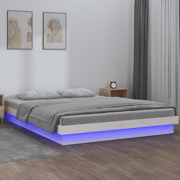 vidaXL Posteľný rám s LED biely 135x190cm dvojlôžko masívne drevo