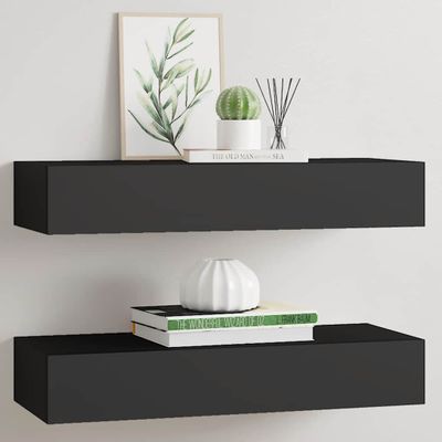 vidaXL Nástenné zásuvkové police 2 ks čierne 60x23,5x10 cm MDF