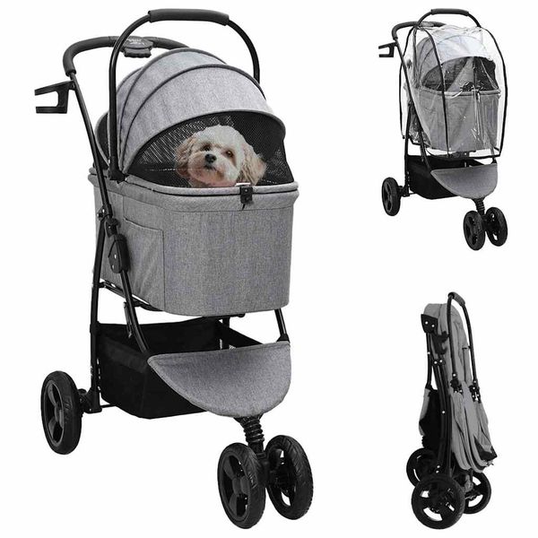 vidaXL Skladaný kočík pre domáce zvieratá Sivá 78 x 54 x 101 cm