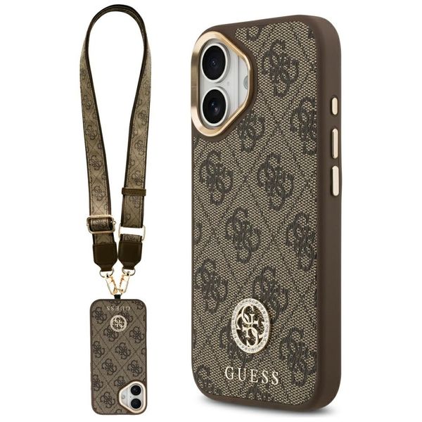Guess 4G Strass Logo & Big Strap Metal Buttons MagSafe puzdro pre iPhone 17 hnedá