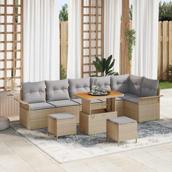 vidaXL Súprava záhradných pohoviek s vankúšom 9 pcs Béžová polyratan
