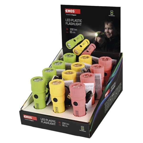 Nabíjateľná LED svietidlo, 200 lm, 12 ks, display box