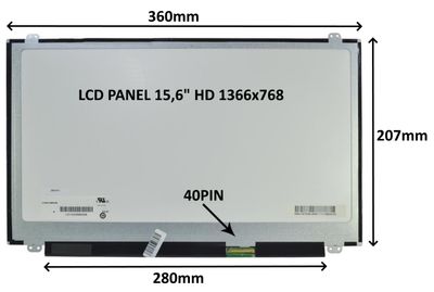 LCD PANEL 15,6'' HD 1366x768 40PIN LESKLÝ / ÚCHYTY HORE A DOLE