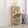 vidaXL Botník hnedý 52x25x115 cm spracované drevo a prírodný ratan