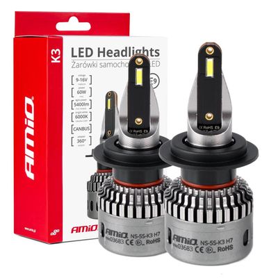 LED žiarovky hlavného svietenia K3 H7 12V 6000K canbus AMiO-03683