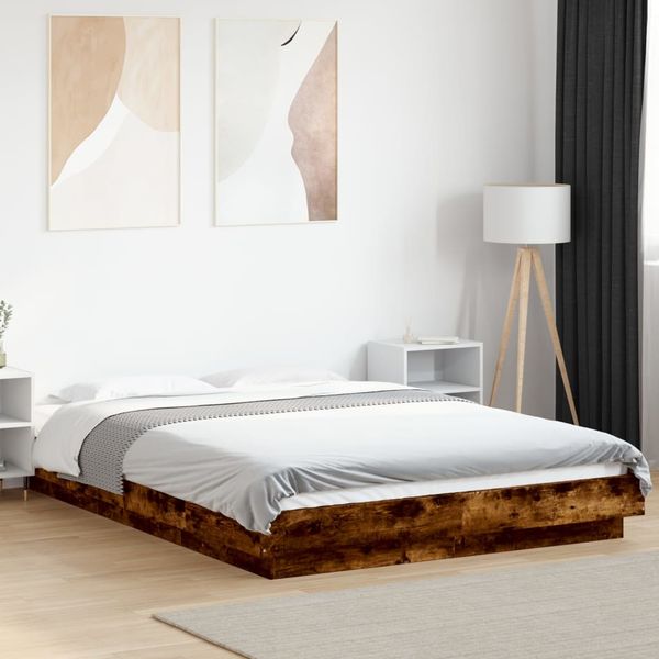 vidaXL Posteľný rám s LED svetlami dymový dub 140x190 cm kompoz. drevo