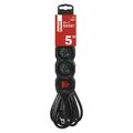 Predlžovací kábel 5 m / 3 zásuvky / s vypínačom / čierny / PVC / 1,5 mm2