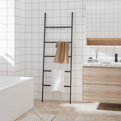 vidaXL Rebrík na uteráky s 5 úrovňami, čierny 58x175 cm, železný