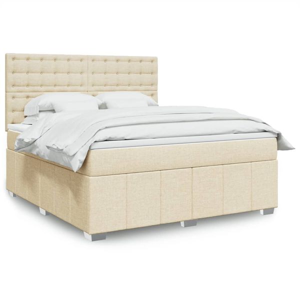 vidaXL Posteľný rám boxspring s matracom krémový 180x200 cm látka