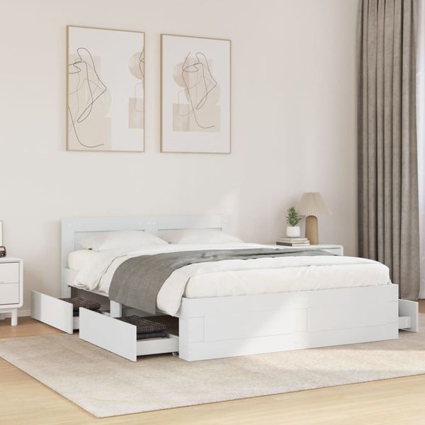 vidaXL Posteľný rám s čelom biely 135x190 cm kompozitné drevo