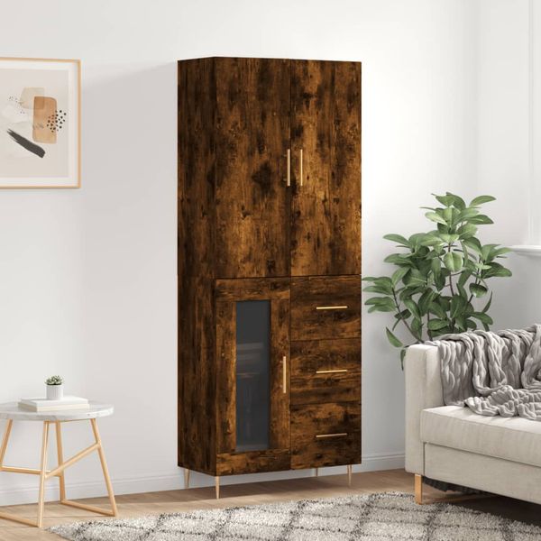 vidaXL Vysoká skrinka dymový dub 69,5x34x180 cm spracované drevo