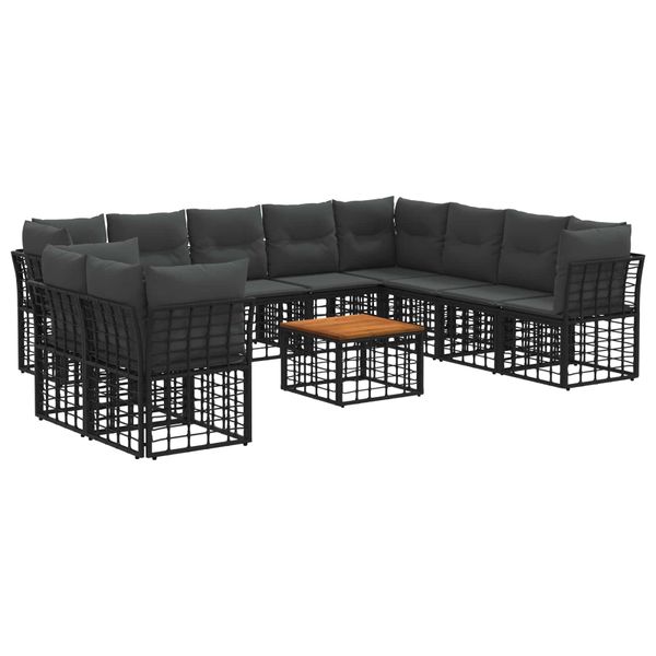 vidaXL Záhradná súprava gaučov 11 pcs Čierna a tmavošedá Polyester
