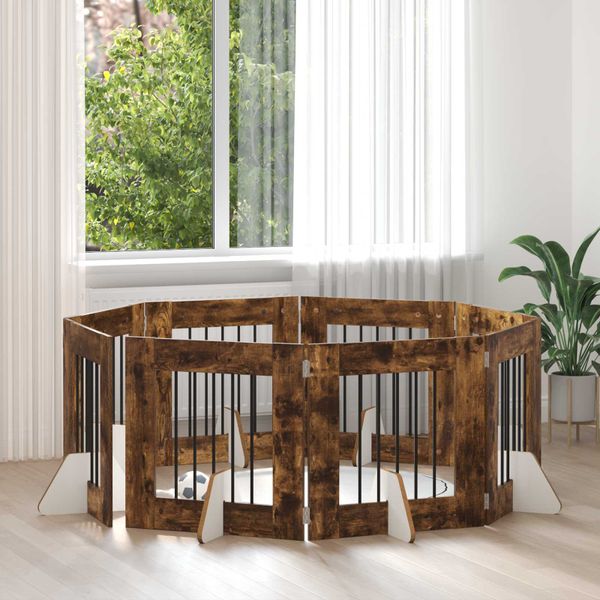 vidaXL Brána pre psov so stojanmi 8 pcs Dymový dub 60 x 60 cm
