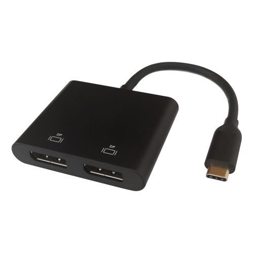 DELTACO Adaptér USB Type C/2x DP, čierny