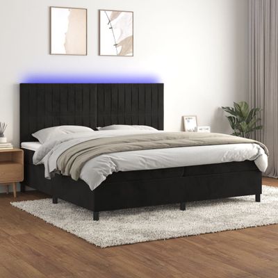 vidaXL Posteľ boxsping s matracom a LED čierna 200x200 cm zamat