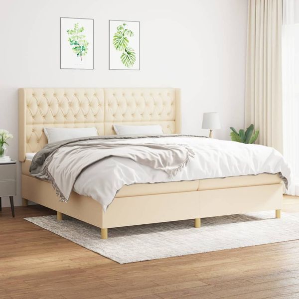 vidaXL Boxspring posteľ s matracom krémová 200x200 cm látka