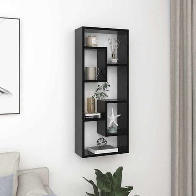 vidaXL Nástenná polica, lesklá čierna 36x16x90 cm, kompozitné drevo