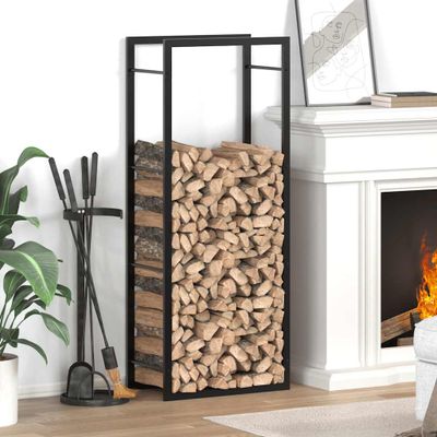 vidaXL Stojan na krbové drevo matný čierny 50x28x132 cm oceľ