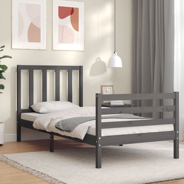 vidaXL Rám postele s čelom sivý 100x200 cm masívne drevo