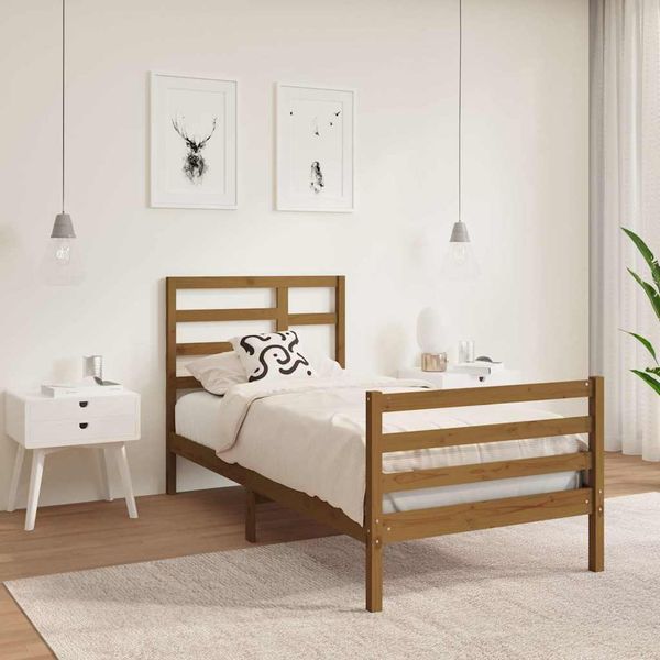 vidaXL Posteľný rám medový drevený masív 75x190cm malé jednolôžko